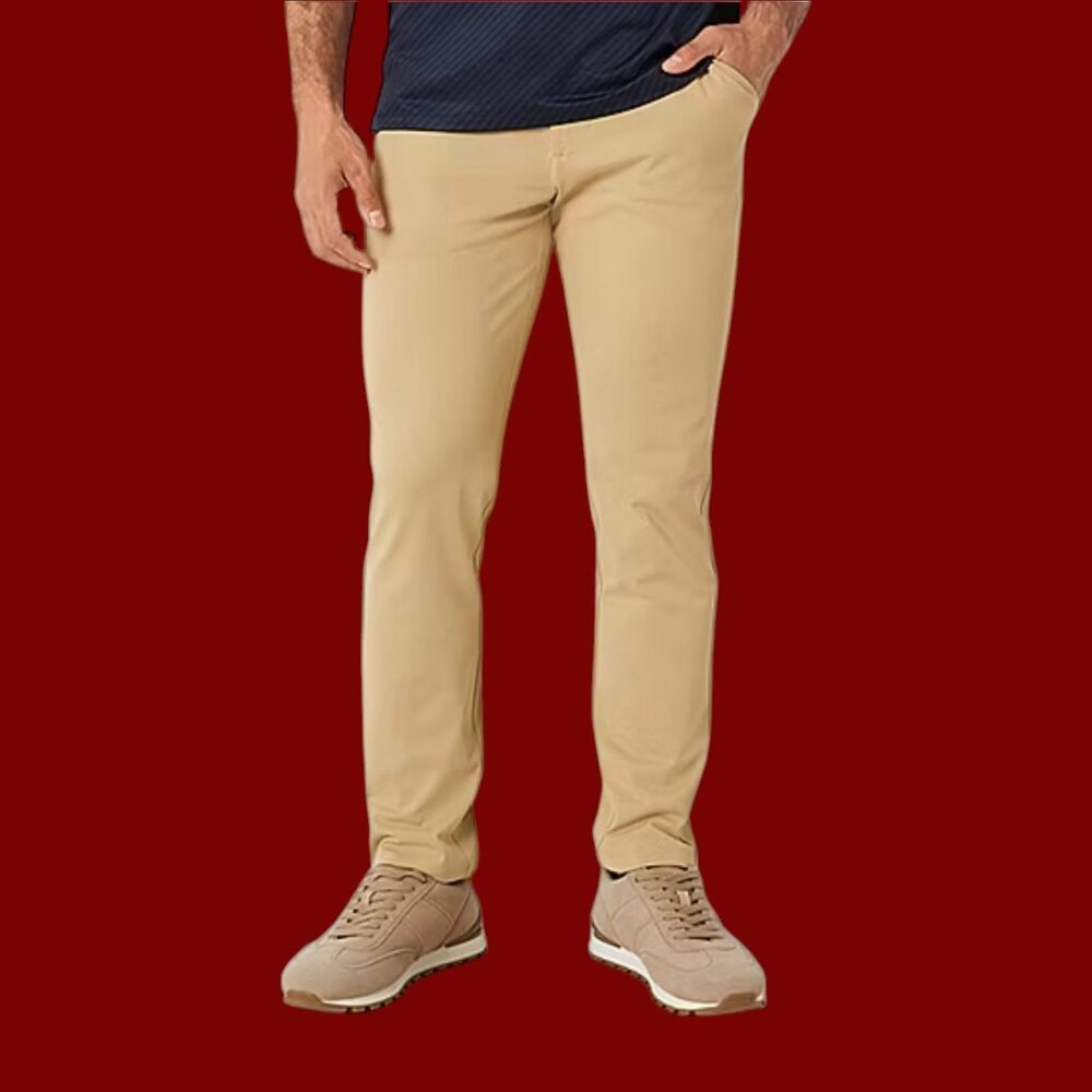 Stylus - Men's Slim Fit Flat Front Chino Pants - 5 Pockets - Gold Dust - 36 x 34